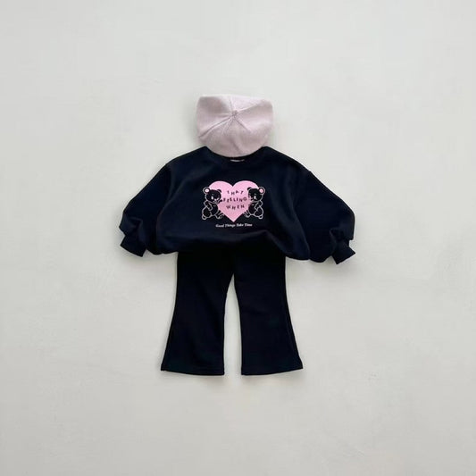 Autumn Baby Kids Unisex Casual Letters and Teddy Bears Pattern Long Sleeves Top Pullover and Pants Clothing Set
