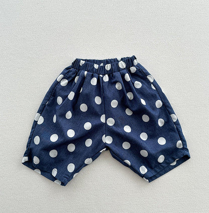 Summer Arrival Casual Unisex Blue Denim Polka Dots Thin Shorts