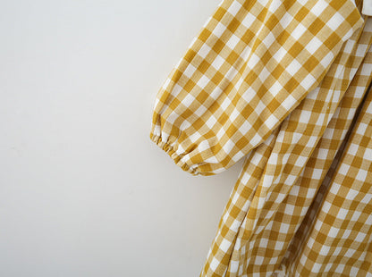 Check Plaid Doll Collar Design Bear Cartoon Embroidery Thick Preppy Dress