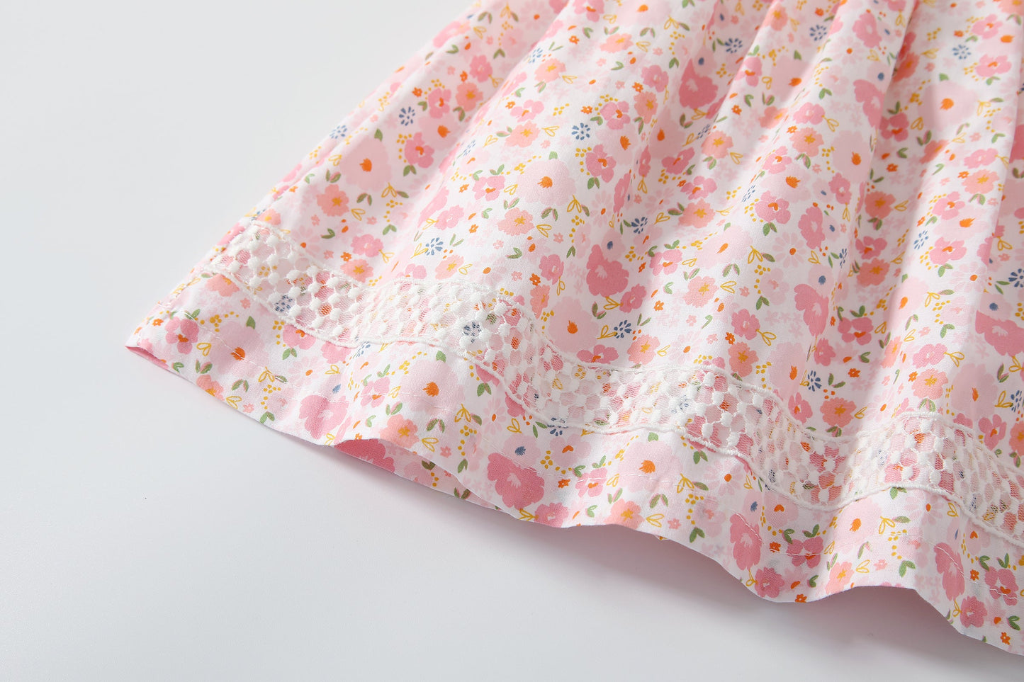 Baby Girl Short-Sleeved Floral Print Shell Shape Collar Pattern A Version Dress
