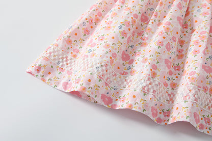Baby Girl Short-Sleeved Floral Print Shell Shape Collar Pattern A Version Dress