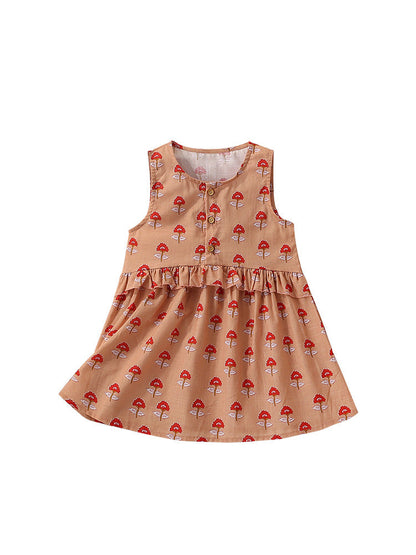 Summer Arrival Flowers Pattern Sleeveless Crew Neck Dress for Stylish Girls
