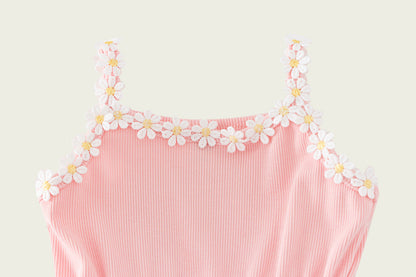 Summer Baby Kids Girls Sleeveless Floral Daisy Pattern Mesh Strap Dress