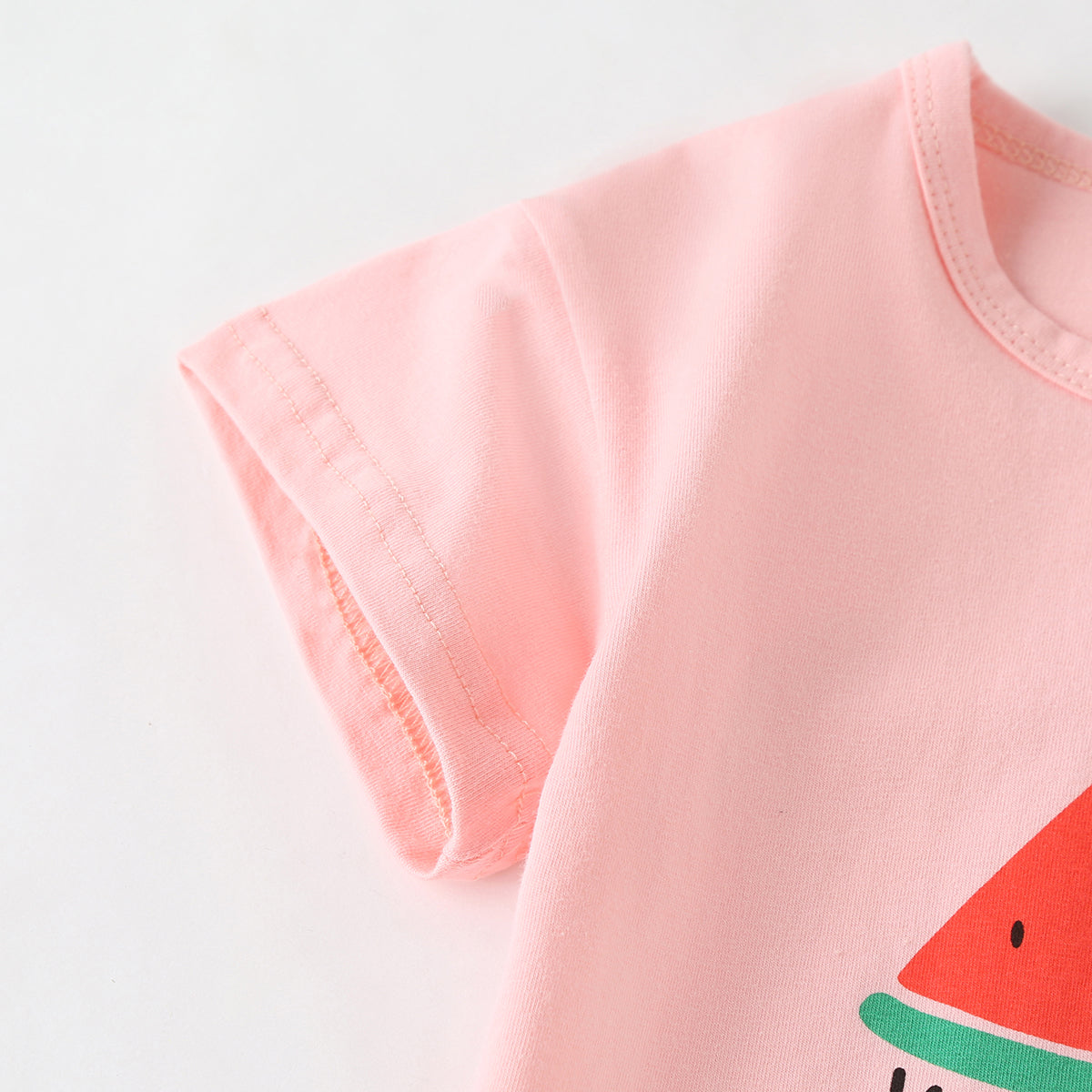 Baby Girl Fruit Pattern Short Sleeve Tops Combo Striped Graphic Triangle Shorts One Pieces Sets