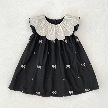 Summer Baby Girls French-style Flowers Pattern Collar Sleeveless Butterfly-bows Embroidered Onesies and Dress – Princess Sister Matching Set