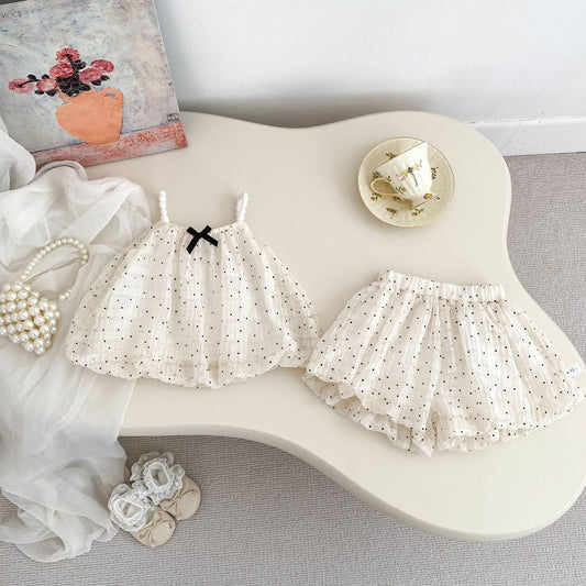 Summer Baby Kids Dots Pattern Sleeveless Top Vest and Shorts Clothing Set for Girls
