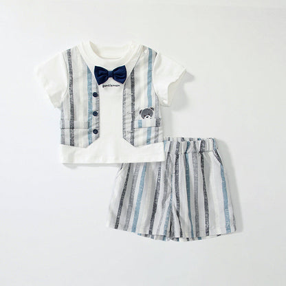 Summer Baby Kids Striped Vest Pattern T-shirt and Shorts Clothing Set for Boys