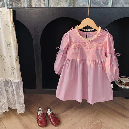 Solid Color Princess Mesh Patched Design Dress