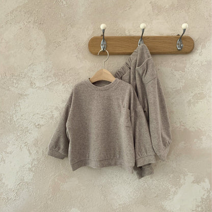 Spring Baby And Kids Unisex Solid Color Pullover Top With Pocket And Pants  Clothing Set