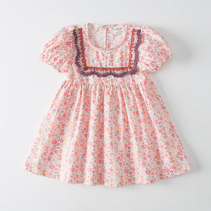 Baby Girl Solid Color Embroidered Design Doll-Neck Dress