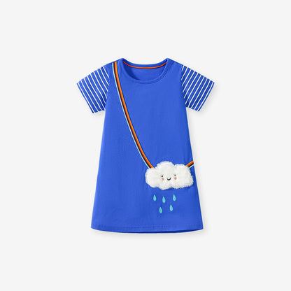 Summer Arrival Cute Cloud Cartoon Pattern Short Sleeves Dress for Stylish Girls