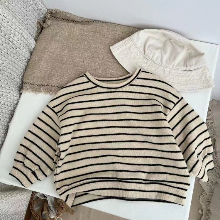 Baby Striped Pattern Puff Sleeve Style Hoodie In Autumn
