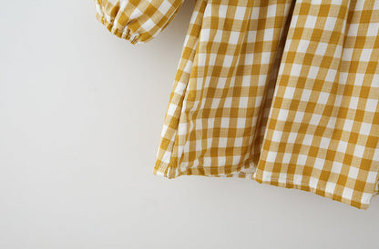 Check Plaid Doll Collar Design Bear Cartoon Embroidery Thick Preppy Dress