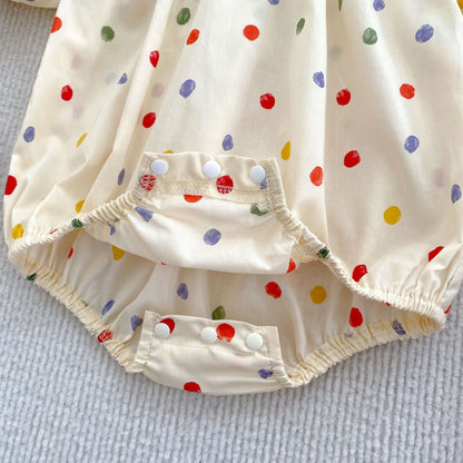 Summer Girls Coloful Dots Pattern Short Sleeves Onesies and Girls’ Dress – Princess Sister Matching Set