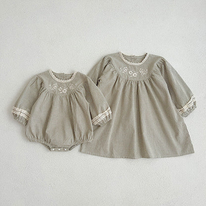 Autumn Vintage Style Embroidered Design Dress & Onesies