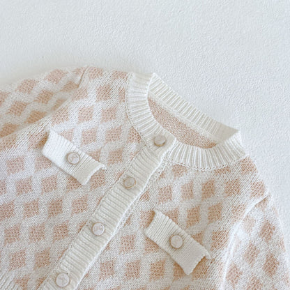 Baby Girl Plaid Graphic Onesies & Cardigan Knitted Sets