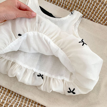 Summer Baby Kids Girls Butterfly-bows Pattern Sleeveless Top and Plain Shorts Clothing Set