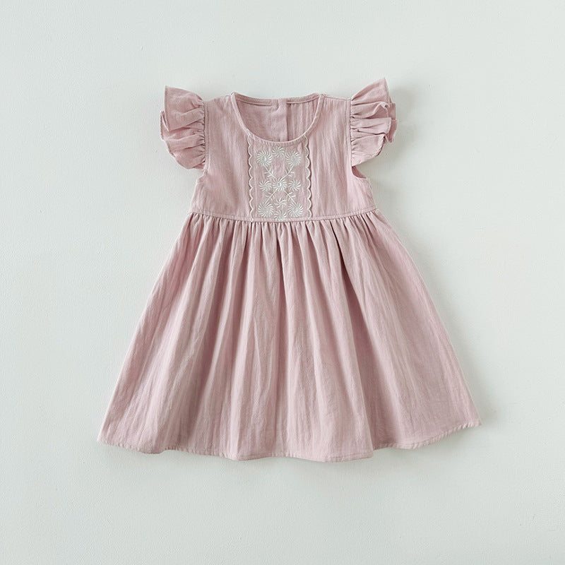 Summer Arrival Kids Girls Fly Sleeves Floral Pattern Embroidery Princess Dress