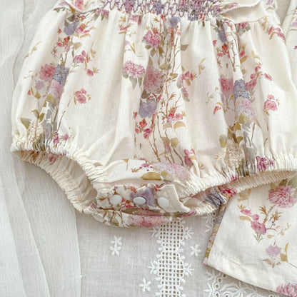 Summer Girls Arrival Floral Pattern Fly Sleeves Onesies and Girls’ Dress – Princess Sister Matching Set