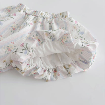 Summer Hot Selling Baby Girls Sleeveless Flowers Pattern Vest and Shorts Clothing Set