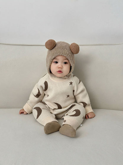 Autumn and Spring Arrival Unisex Baby’s Rainbows and Suns Pattern Knitted Rompers