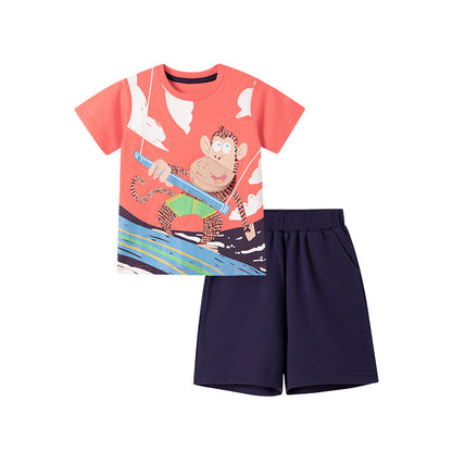 Summer Baby Kids Monkey Cartoon Pattern T-shirt and Shorts Clothing Set for Boys