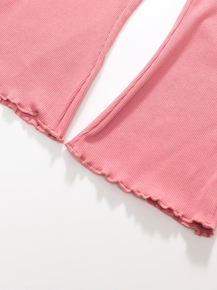 Spring Baby Kids Girls Letters Embroidery Long Sleeves Pullover And Solid Flared Pants Clothing Set