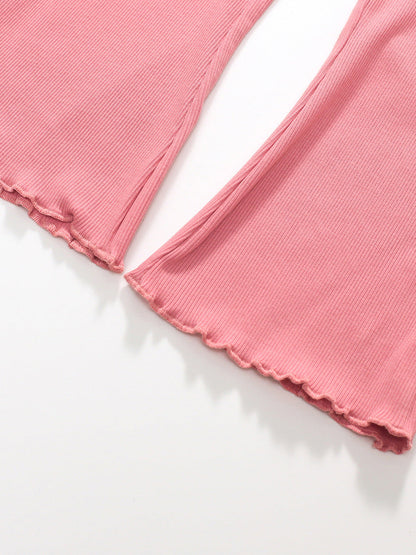 Spring Baby Kids Girls Letters Embroidery Long Sleeves Pullover And Solid Flared Pants Clothing Set