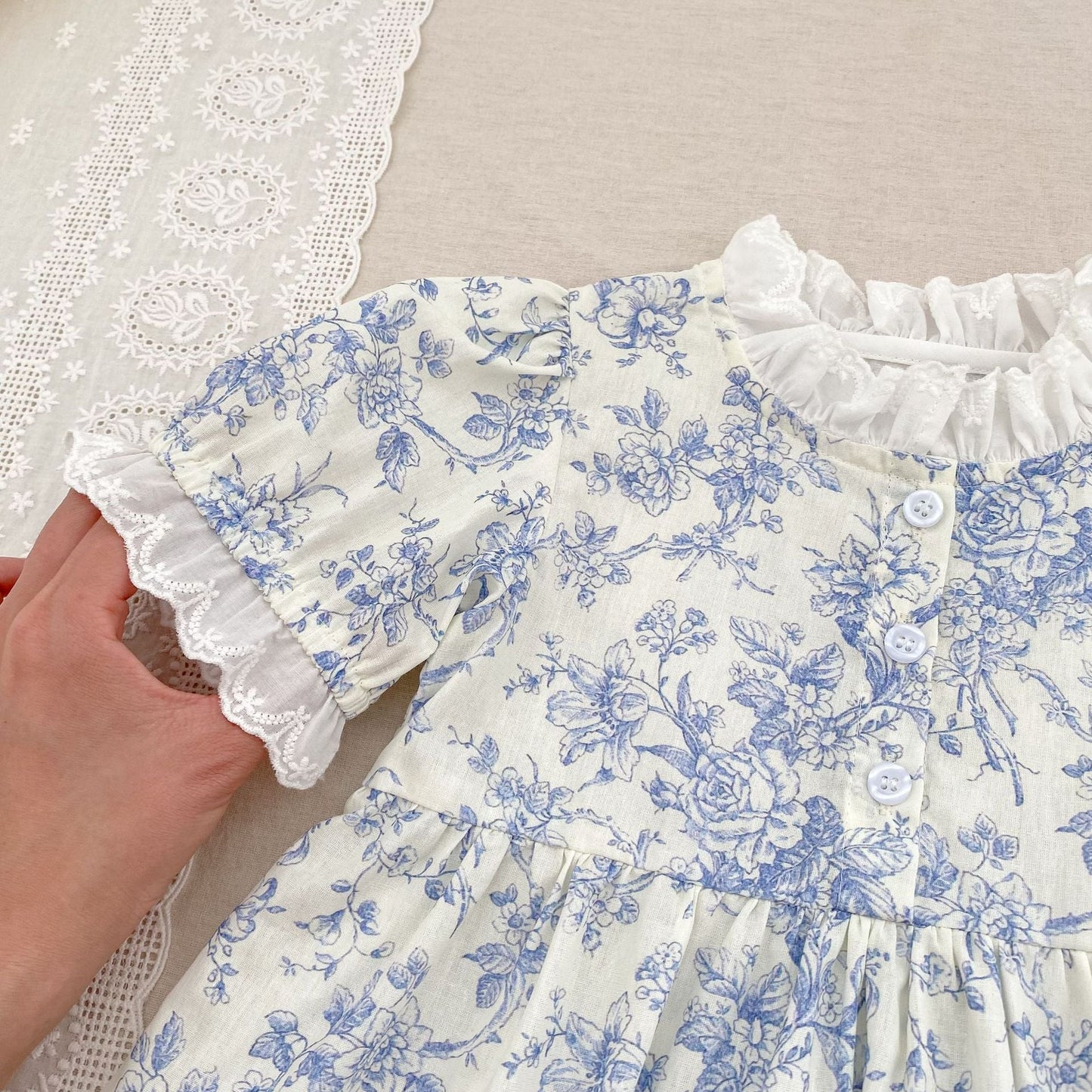 Summer Arrival Girls Cute Beautiful Flowers Pattern Short Sleeves Onesies and Dress – Princess Sister Matching