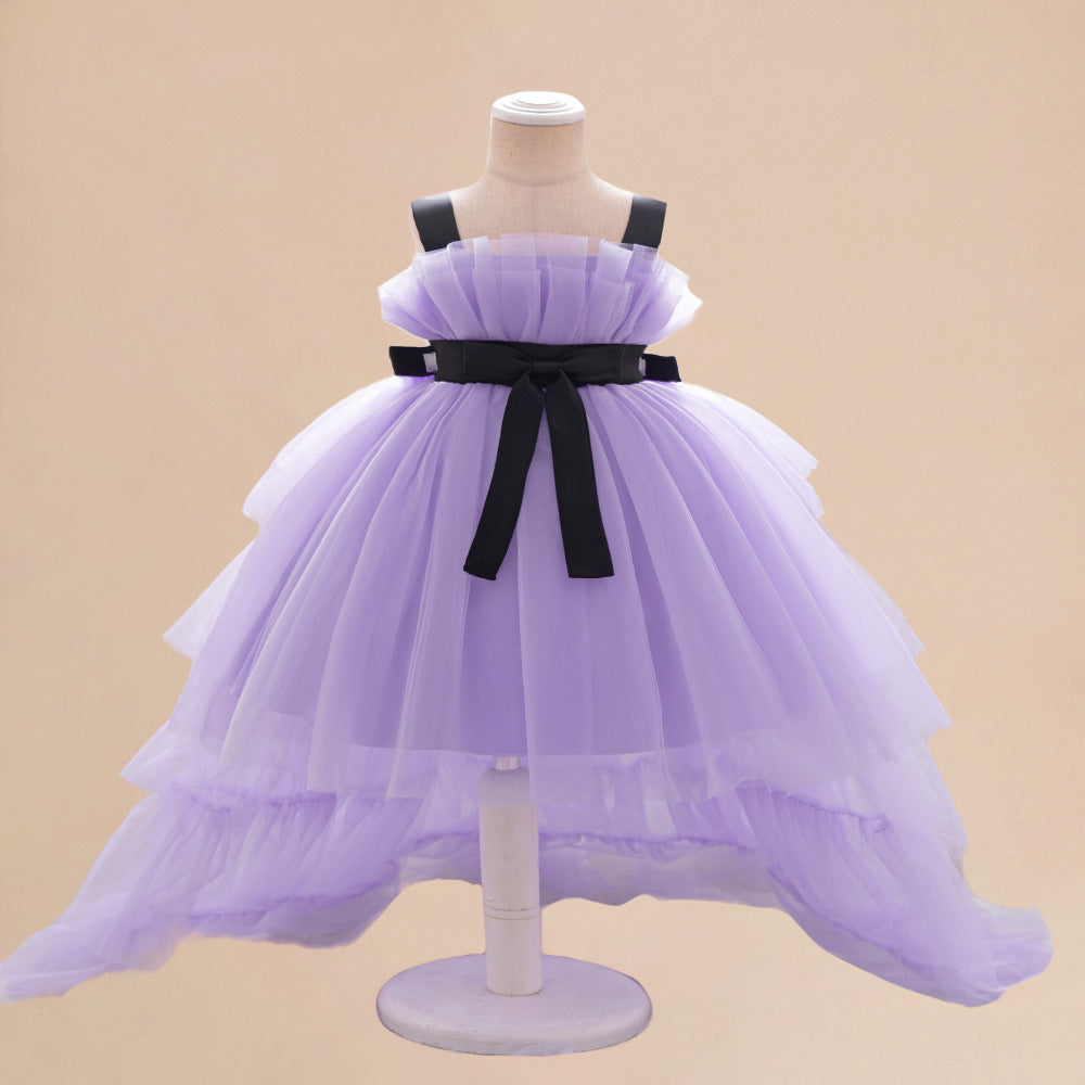 Summer Baby Kids Girls Princess Sleeveless Ribbon Butterfly Bow Tailcoat Tulle Dress