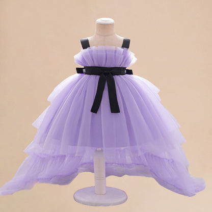 Summer Baby Kids Girls Princess Sleeveless Ribbon Butterfly Bow Tailcoat Tulle Dress