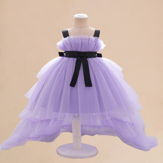 Summer Baby Kids Girls Princess Sleeveless Ribbon Butterfly Bow Tailcoat Tulle Dress