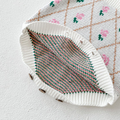 Baby Girl Allover Roses Embroidered Graphic Crotch Bodysuit & Cardigan Handmade Knitted Sets