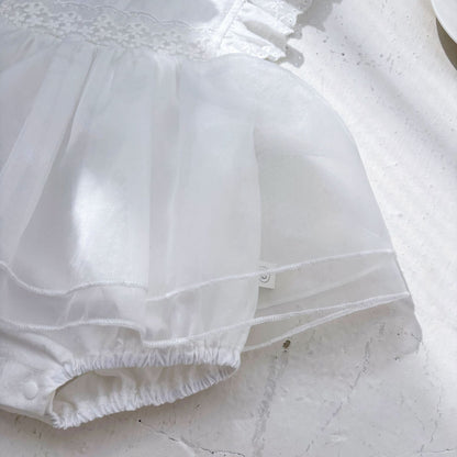 Summer Arrival Baby Girls Fly Sleeves Tulle Patchwork Lace Decorated Onesies