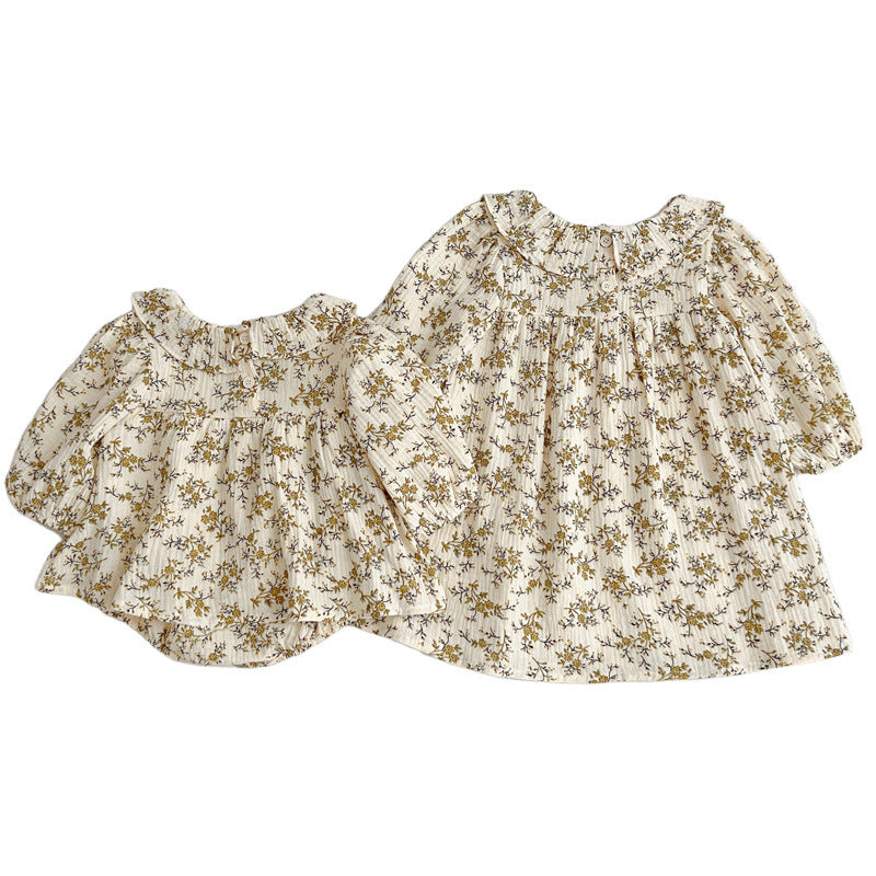 Floral Pattern Ruffle Neck Baby Onesies Dress