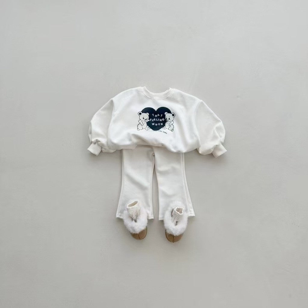 Autumn Baby Kids Unisex Casual Letters and Teddy Bears Pattern Long Sleeves Top Pullover and Pants Clothing Set