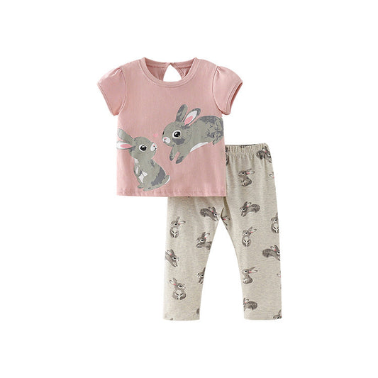 Baby Kids Girls Cartoon Short Sleeves Top And Pants Casual Clothing Set