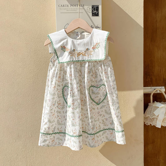 Summer Baby Kids Girls French Sleeveless Floral Pattern Printed Dress
