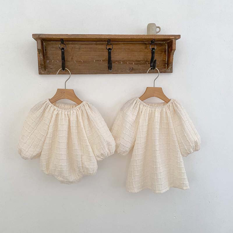 Design Autumn Baby Kids Girls Solid Color Simple Plaid Pattern Dress And Onesies Clothing Set