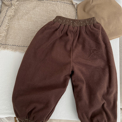 Baby Girl Ditsy Flower Pattern Corduroy Fabric Loose Thickened Pants In Winter
