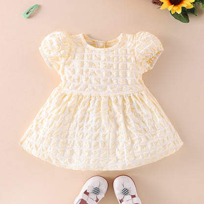Baby Girl 3D Plaid Graphic Puff Sleeve Princess Dress