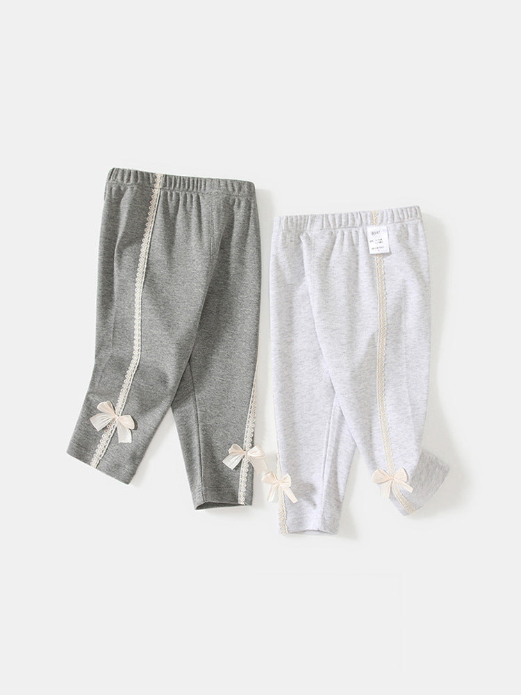 Autumn and Spring Arrival Casual Cute Girls Versatile Butterfly-Bows Attached Pants