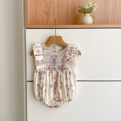 Summer Girls Arrival Floral Pattern Fly Sleeves Onesies and Girls’ Dress – Princess Sister Matching Set