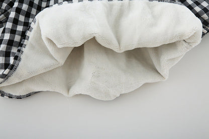 Check Plaid Doll Collar Design Bear Cartoon Embroidery Thick Preppy Dress