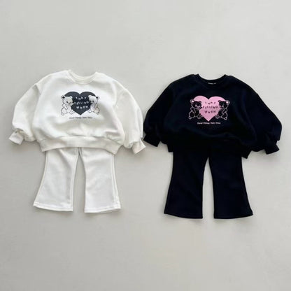 Autumn Baby Kids Unisex Casual Letters and Teddy Bears Pattern Long Sleeves Top Pullover and Pants Clothing Set