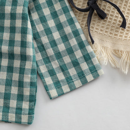 Baby Plaid Graphic Tops And Solid Shorts With Hat One Pieces Sets