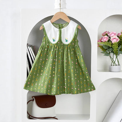Summer Baby Kids Girls Floral Sleeveless Embroidery Collar Dress