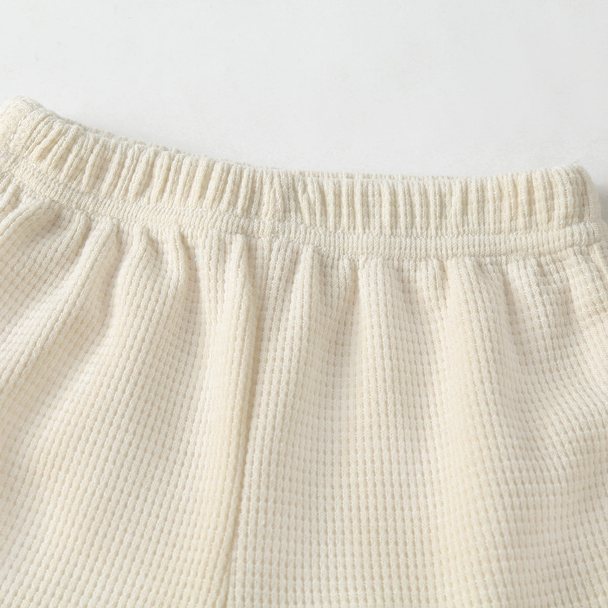 Baby Cartoon Bear & Slogan Pattern Waffle Fabric Tops Combo Solid Shorts 1-Piece Sets