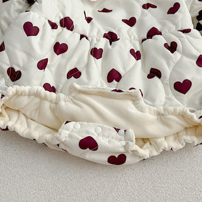 Red Heart Pattern Peter Pan Lace Collar Long Sleeve Fashion Princess Onesies&Dress