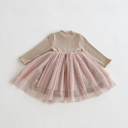 Spring and Autumn Hot Selling Baby Kids Girls Princess Long Sleeves Tulle Patchwork Dress